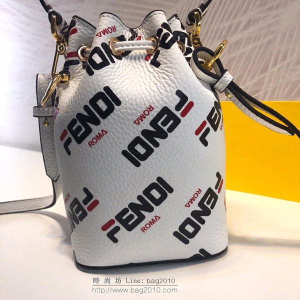 FENDI女包 頂級原單 Mon Tresor小號水桶手袋 可單肩背或斜挎 藍色和紅色Fendi Mania圖案  fdz2053